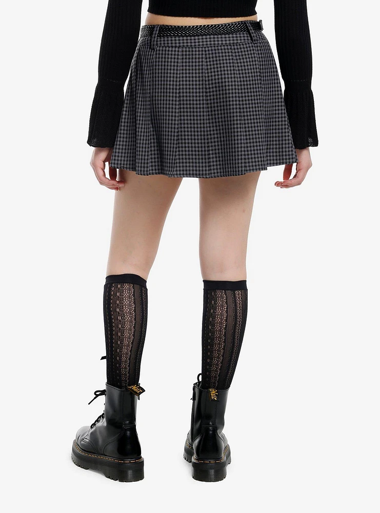 Sweet Society Black & Grey Micro Gingham Pleated Mini Skirt