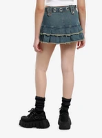 Social Collision Vintage Wash Studded Grommet Denim Mini Skirt