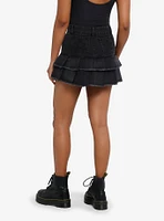 Social Collision Black Stud & Charm Ruffle Denim Mini Skirt