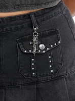 Social Collision Black Stud & Charm Ruffle Denim Mini Skirt Plus