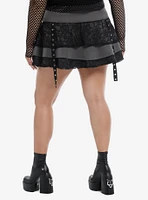 Social Collision Black & Grey Lace Grommet Strap Buckle Skirt Plus