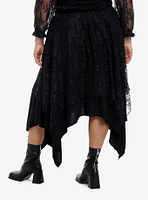 Cosmic Aura Black Rose Lace Hanky Hem Midi Skirt Plus