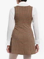 Sweet Society Brown Plaid Apron Mini Dress