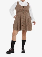 Sweet Society Brown Plaid Apron Mini Dress Plus