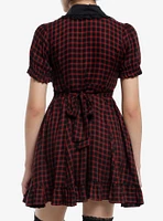 Sweet Society Red & Black Checkered Bib Collar Mini Dress