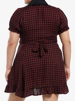 Sweet Society Red & Black Checkered Bib Collar Mini Dress Plus