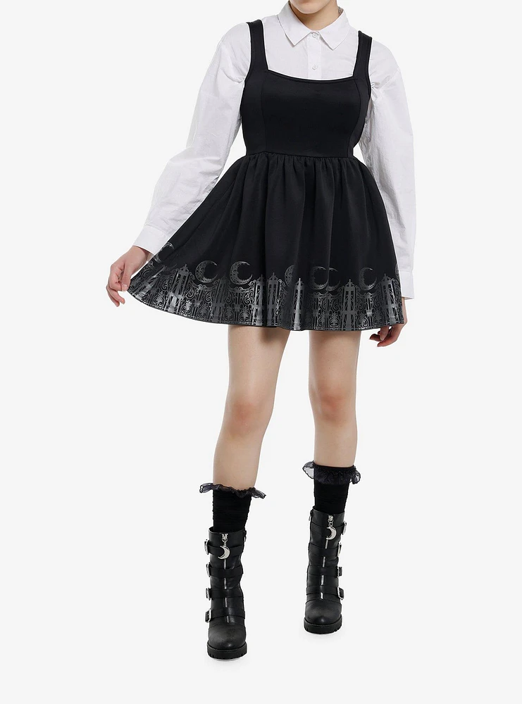 Cosmic Aura Black Gothic Border Skater Dress