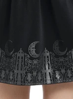 Cosmic Aura Black Gothic Border Skater Dress