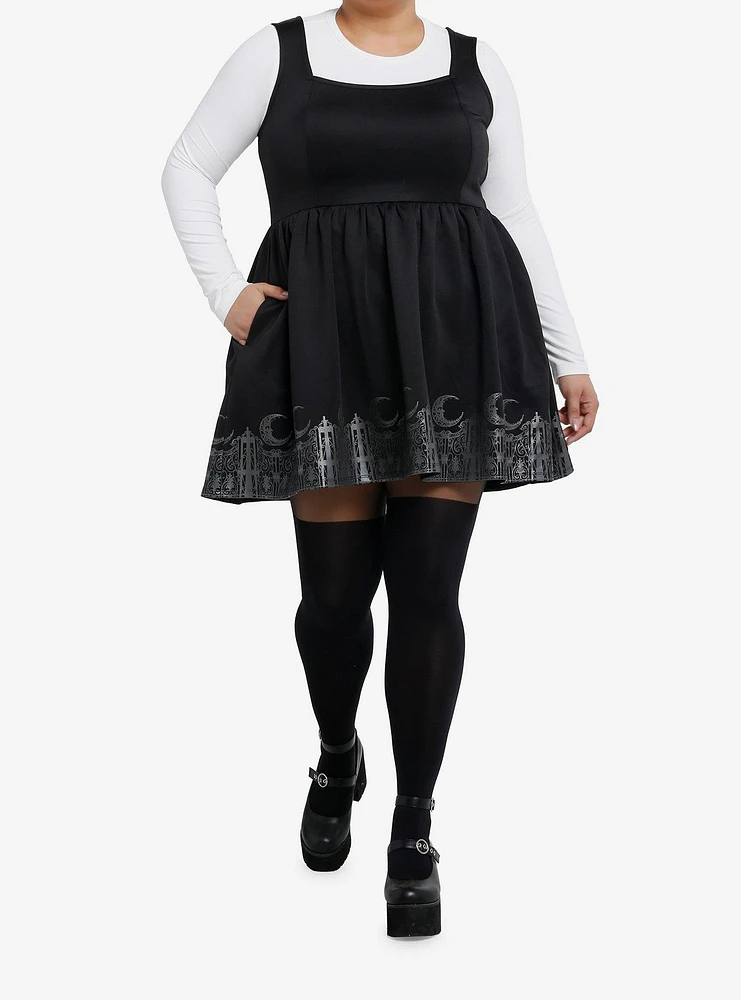 Cosmic Aura Black Gothic Border Skater Dress Plus