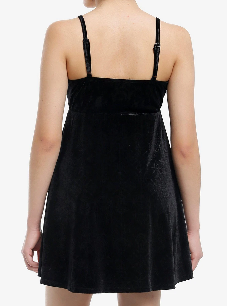 Cosmic Aura Witch Symbol Debossed Velvet Cami Dress