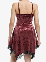 Thorn & Fable Burgundy Velvet Black Lace Hanky Hem Slip Dress