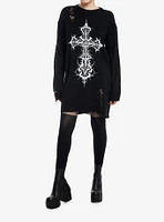 Cosmic Aura Gothic Cross Distressed Sweater Dress