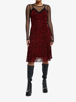 Social Collision Red & Black Leopard Print Fishnet Twofer Dress