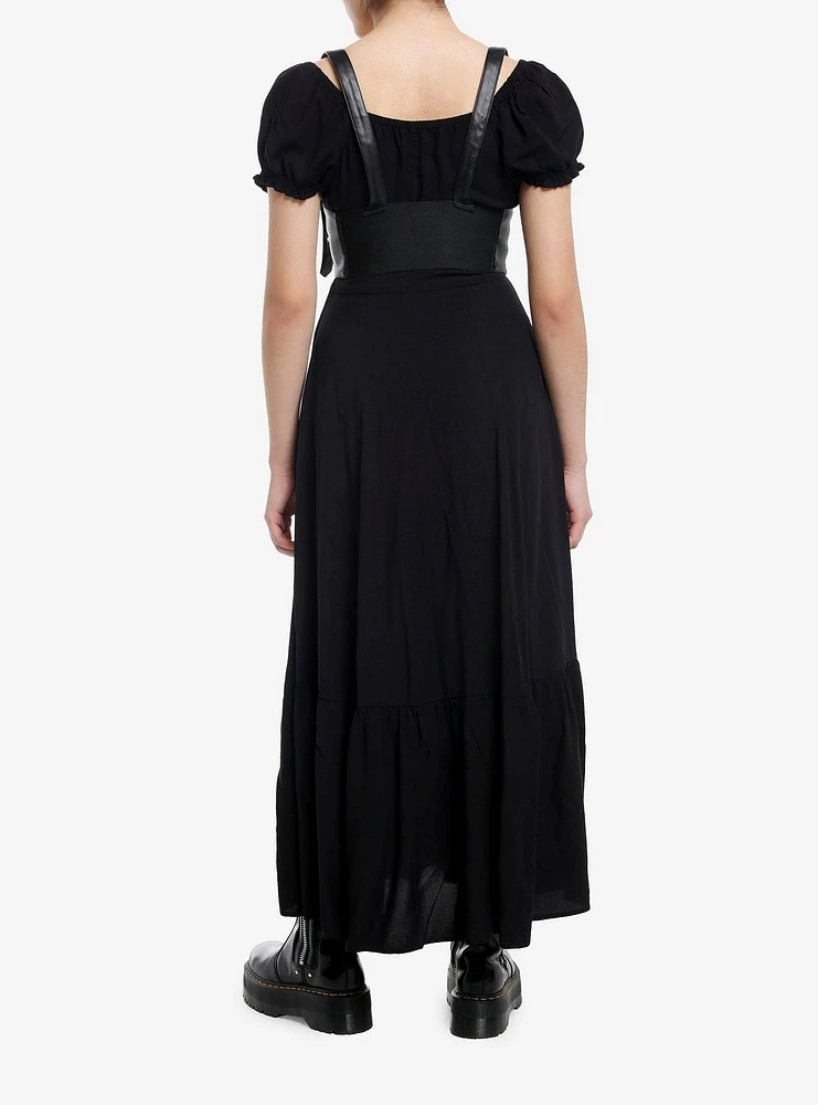 Thorn & Fable Faux Leather Harness Maxi Dress