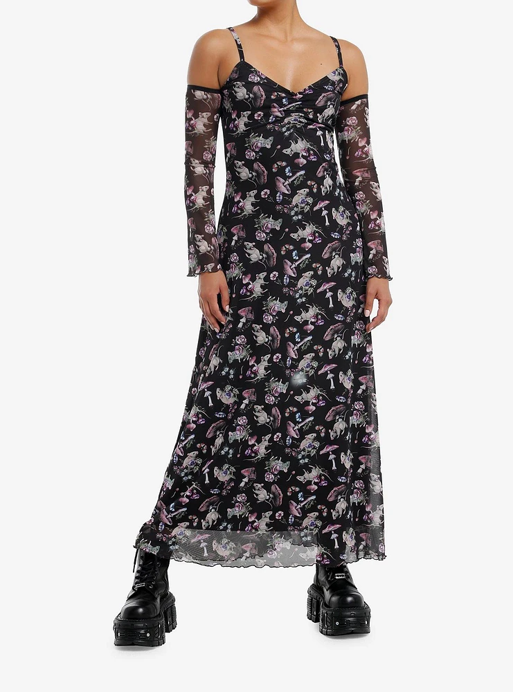 Thorn & Fable Mushroom Rat Cold Shoulder Maxi Dress