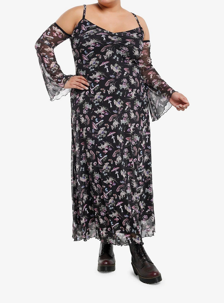 Thorn & Fable Mushroom Rat Cold Shoulder Maxi Dress Plus