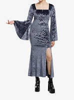 Cosmic Aura Skull Filigree Debossed Velvet Maxi Dress