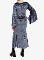 Cosmic Aura Skull Filigree Debossed Velvet Maxi Dress