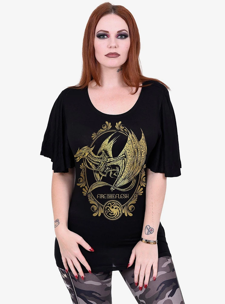 House of the Dragon Filigree Boat Neck Bat Sleeve Top