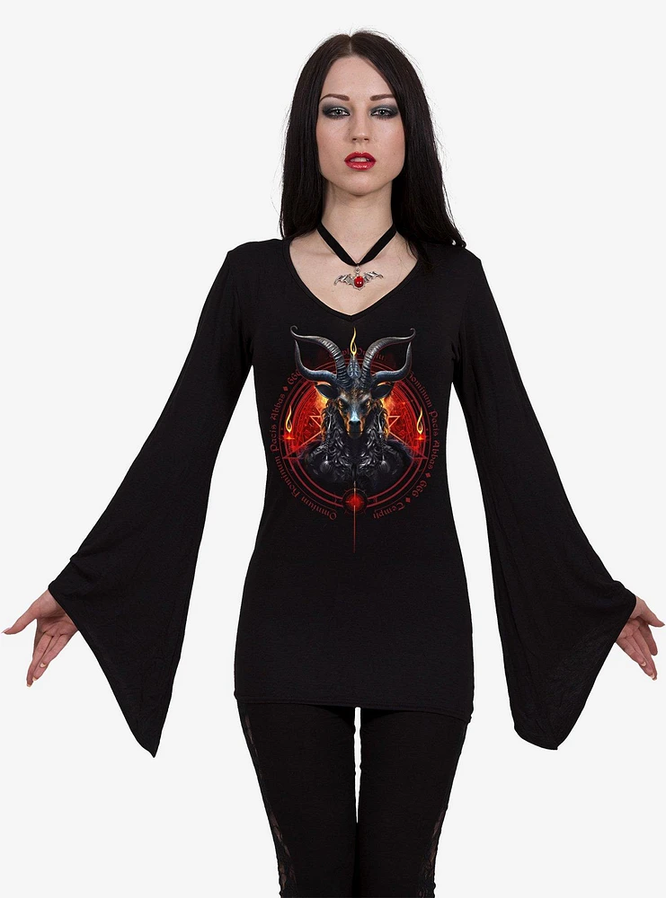 Baphomet V Neck Goth Sleeve Top