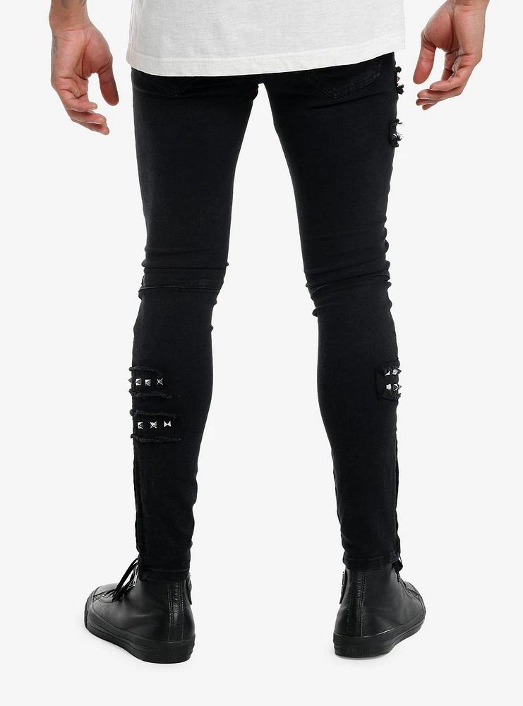 Black Pyramid Stud Patch Stinger Jeans