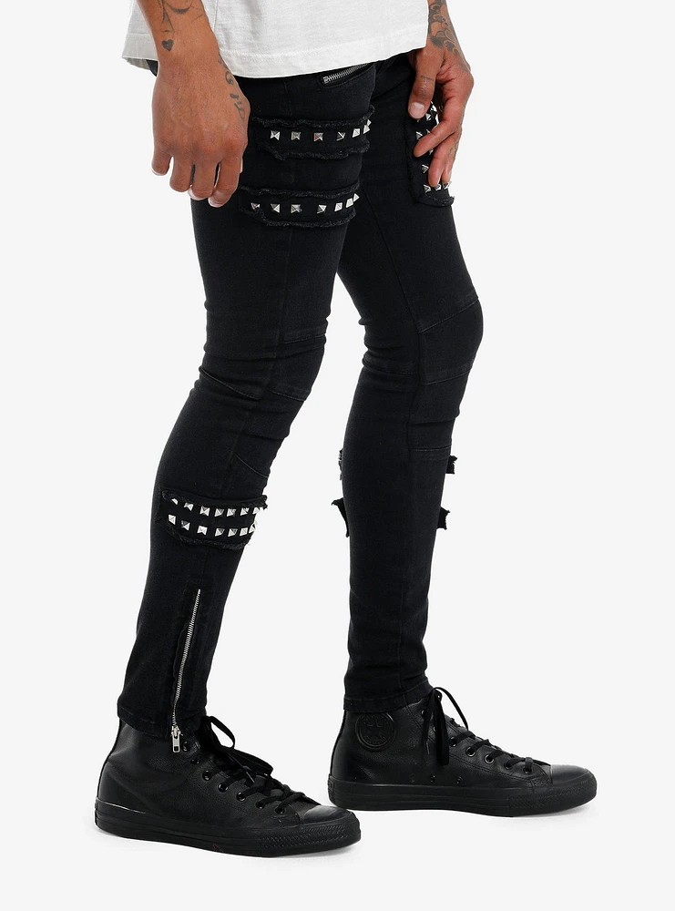 Black Pyramid Stud Patch Stinger Jeans