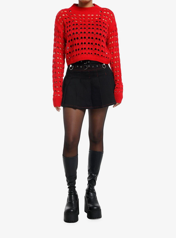 Sweet Society Red Heart Girls Crop Knit Sweater