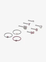 Hello Kitty Steel Silver Icons Nose Stud & Hoop 9 Pack