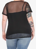 Black Mesh Girls Short-Sleeve Shirt Plus