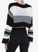 Social Collision Black & Grey Stripe Knit Girls Sweater