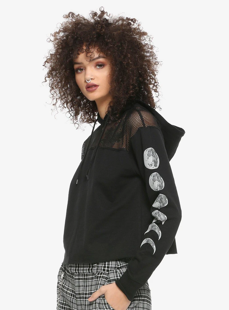 Moon Phases & Mesh Girls Crop Hoodie