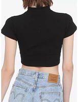 Black Lace-Up Cutout Mock Neck Girls Crop Top