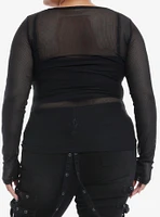 Social Collision Black Fishnet Mesh Girls Long-Sleeve Top Plus