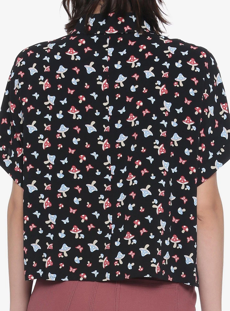 Mushroom Butterfly Girls Woven Button-Up