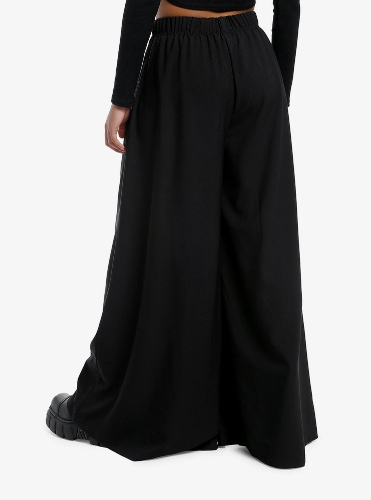 Black Lace Panel Wide Leg Pants