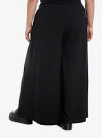 Black Lace Panel Girls Wide Leg Pants Plus