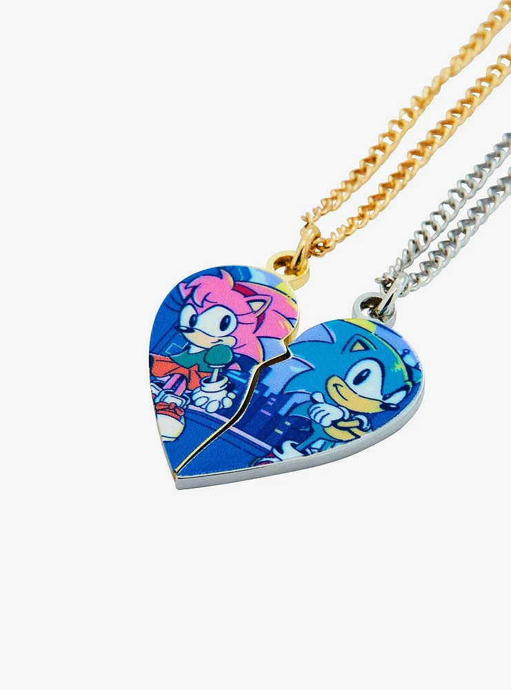 Sonic The Hedgehog Amy Rose & Sonic Heart Best Friend Necklace Set