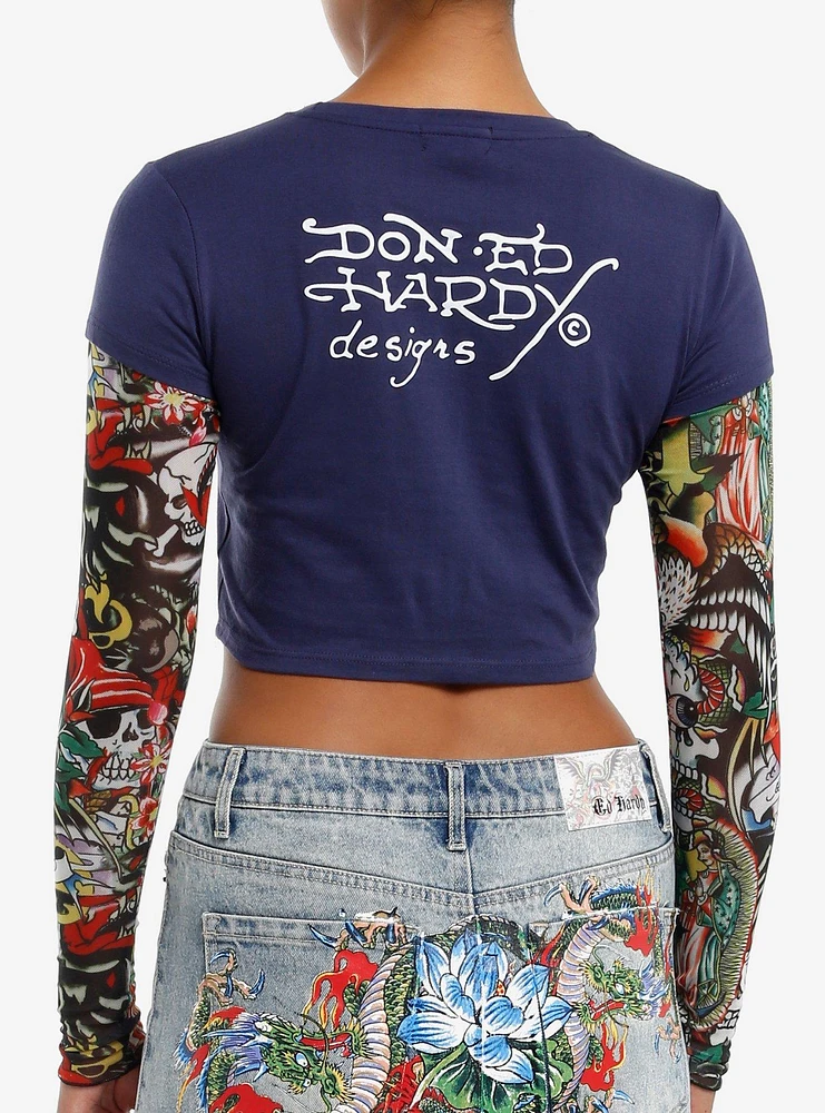 Ed Hardy True Love Mesh Twofer Girls Long-Sleeve Top