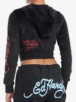 Ed Hardy New York City Black Velour Girls Crop Hoodie