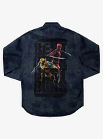 Marvel Deadpool & Wolverine Navy Button-Up Shirt