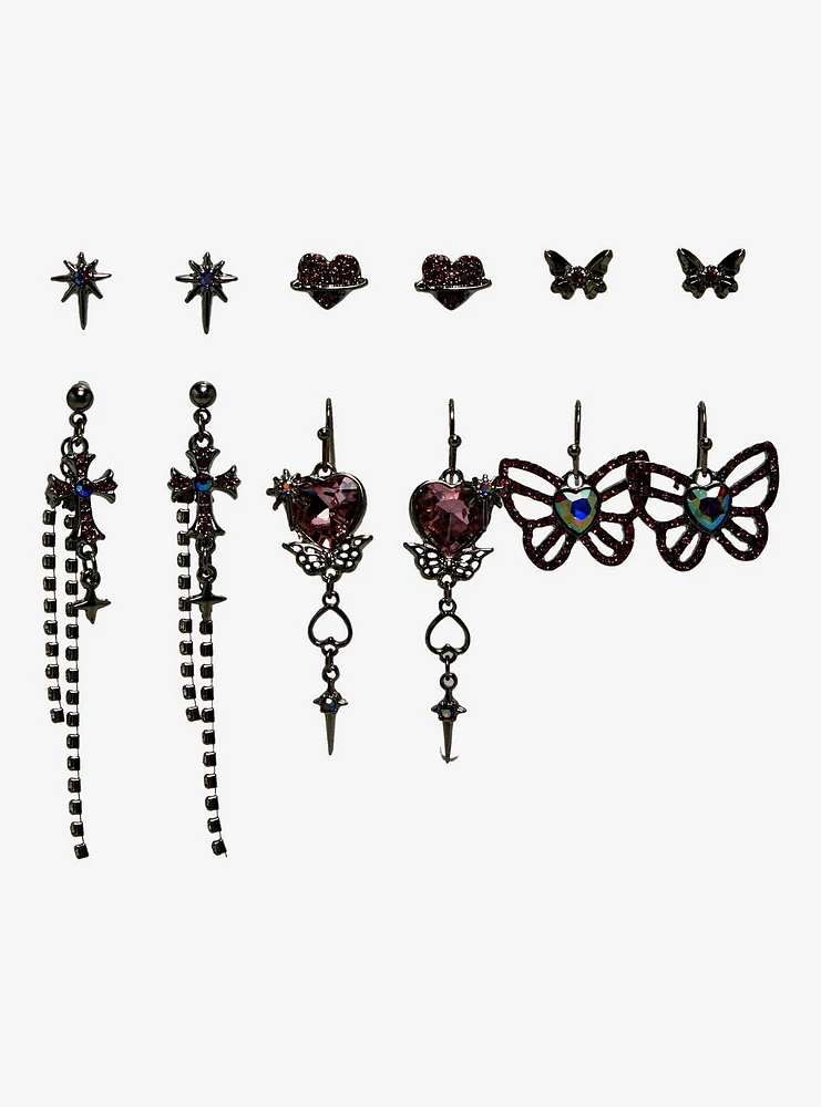 Sweet Society Butterfly Heart Rhinestone Earring Set