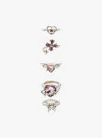 Sweet Society Pink Gem Heart Butterfly Ring Set