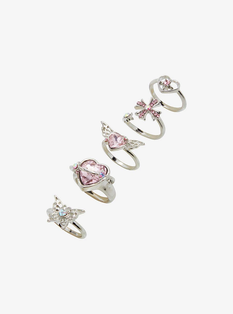 Sweet Society Pink Gem Heart Butterfly Ring Set