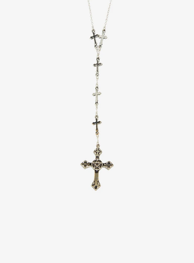 Cosmic Aura Bat Gem Cross Lariat Necklace Set