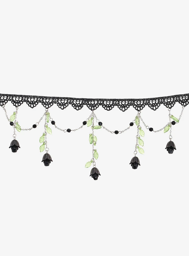 Thorn & Fable Black Flower Lace Layered Choker