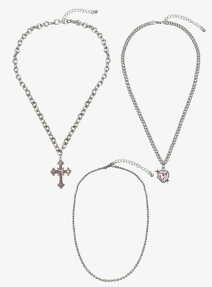 Sweet Society Pink Heart Cross Necklace Set