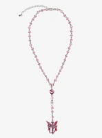 Sweet Society Pink Butterfly Cross Rosary Necklace