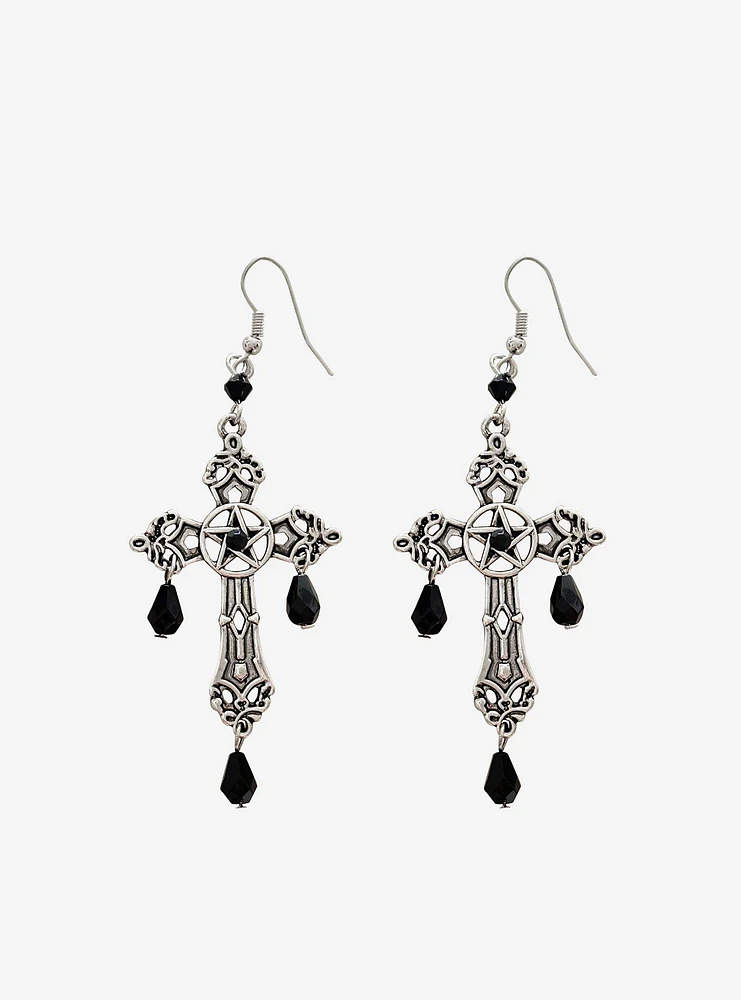 Cosmic Aura Gothic Cross Drop Earrings