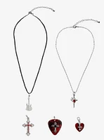 Rock Star Cross Guitar Pick Charm Necklace Set