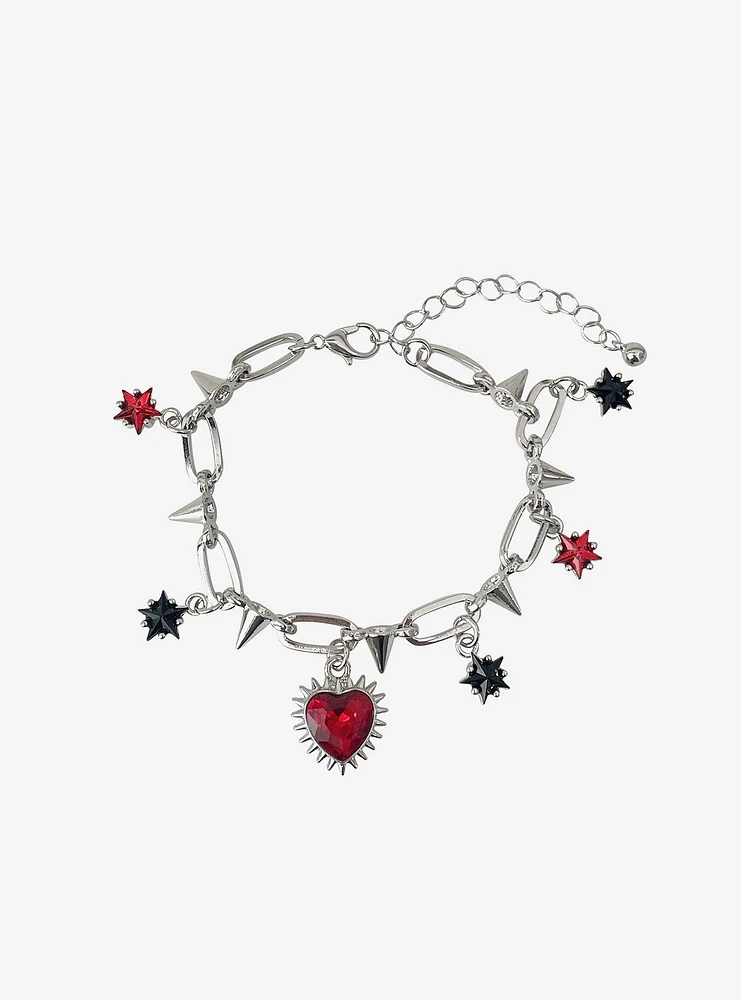 Social Collision Spiky Heart Star Charm Bracelet